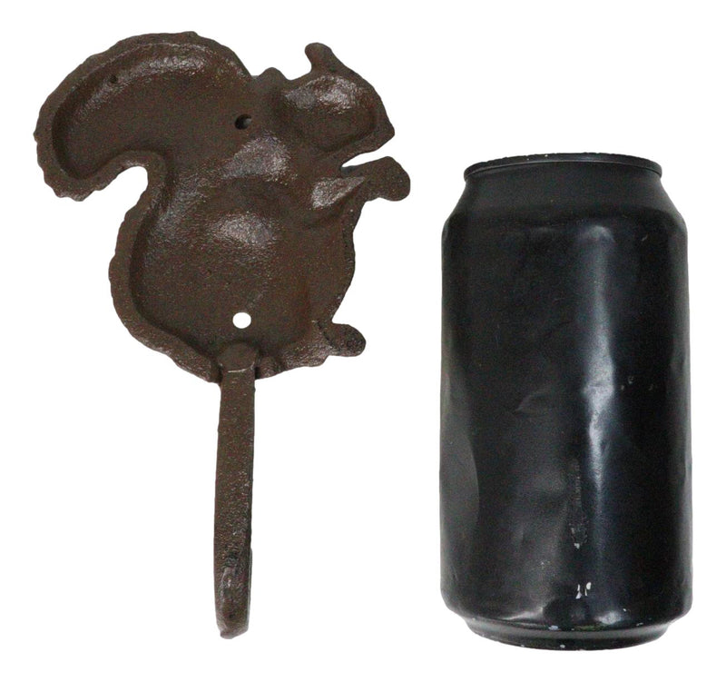 Pack Of 2 Cast Iron Rustic Whimsical Tree Squirrel Chipmunk with Acorn Wall Hook