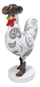 White Western Country Cowboy Chicken Rooster Wearing Hat And Boots Figurine 8"H