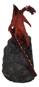 Red Monarch Dragon Climbing On Faux Geode Quartz Crystal Cavern Rock Figurine