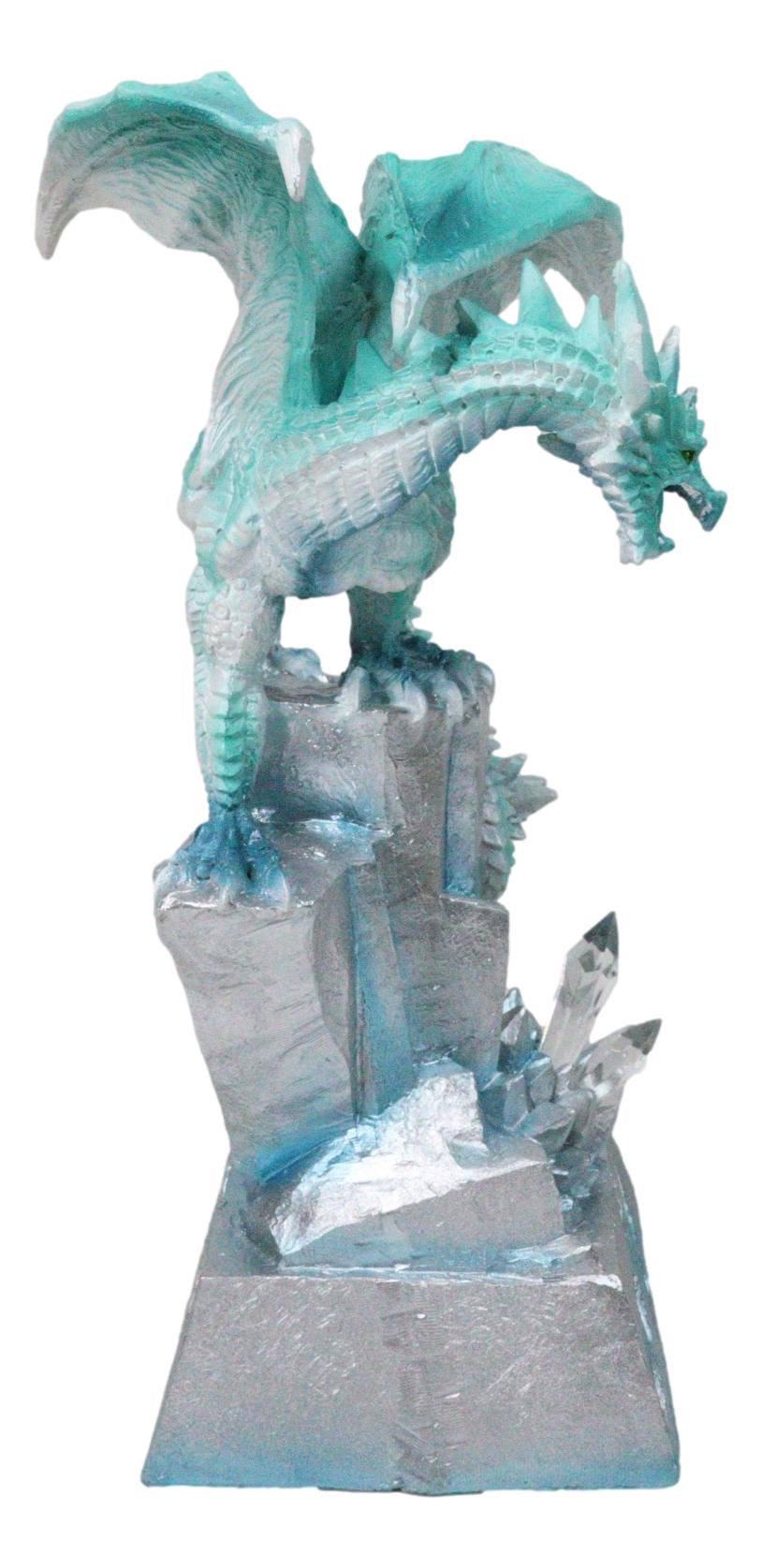 Winter White Dragon On Frozen Ice Cliff With LED Light Crystals Decor Figurine