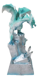 Winter White Dragon On Frozen Ice Cliff With LED Light Crystals Decor Figurine