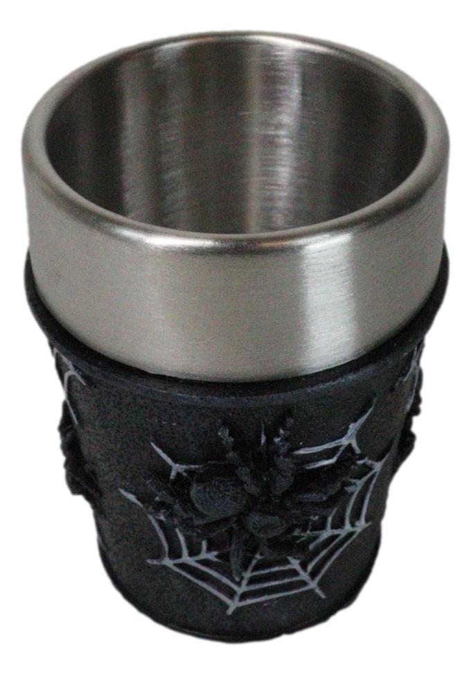 Set Of 4 Gothic Arachnid Black Giant Spider With Webs Shooter Shot Glasses