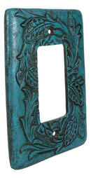 Set of 2 Western Tooled Floral Turquoise Wall Single Gang Rocker Switch Plates