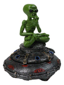Green Roswell Alien On Spaceship Saucer Incense Burner Decorative Box Figurine