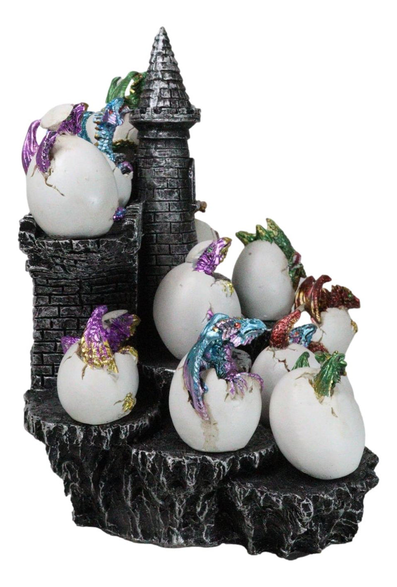 Medieval 12 Mini Dragons In Eggs On Mountain Stonewall Castle Display Stand Set
