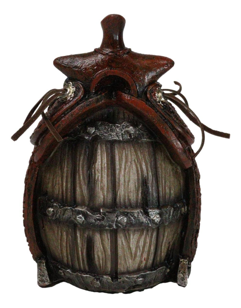 Rustic Western Faux Leather Cowboy Horse Saddle On Barrel Toothbrush Holder