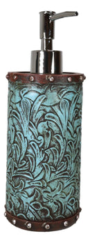 Rustic Western Turquoise Floral Tooled Art Countertop Liquid Soap Dispenser Pump