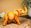 Safari Lucky Elephant Rustic Faux Wood Carved Resin Sculpture With Raised Trunk