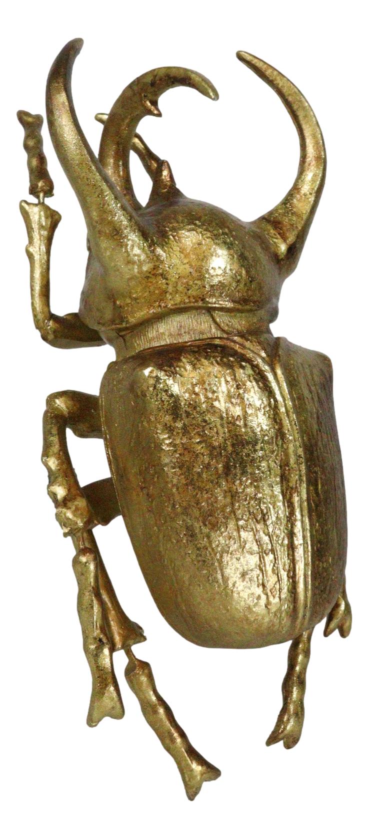 Medium Gold Resin 3 Horned Rhinoceros Beetle Wall Decor Or Tabletop Figurine