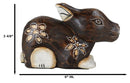 Balinese Wood Handicrafts Crouching Bunny Rabbit With Floral Tattoo Figurine 6"L