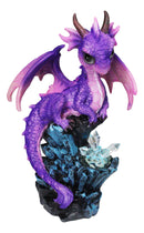 Whimsical Adorable Purple Dragon Perching On LED Crystal Cave Rocks Figurine