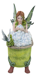 Whimsical Green Fairy Bathing in Tub With Pixie Frog Figurine By Amy Brown