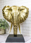 Large 18"H Gold Patina Safari African Bush Elephant Sculpture On Museum Base