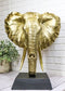 Large 18"H Gold Patina Safari African Bush Elephant Sculpture On Museum Base