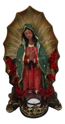 Our Blessed Mother Mary Lady of Guadalupe With Roses Candleholder Figurine 11"H