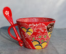 Ebros Porcelain Coffee Tea Latte Cafe Mug Drink Cup With Spoon 2pc Set 12oz Home Kitchen Decorative Ceramics (SINGLE, Red Mountain Landscape)