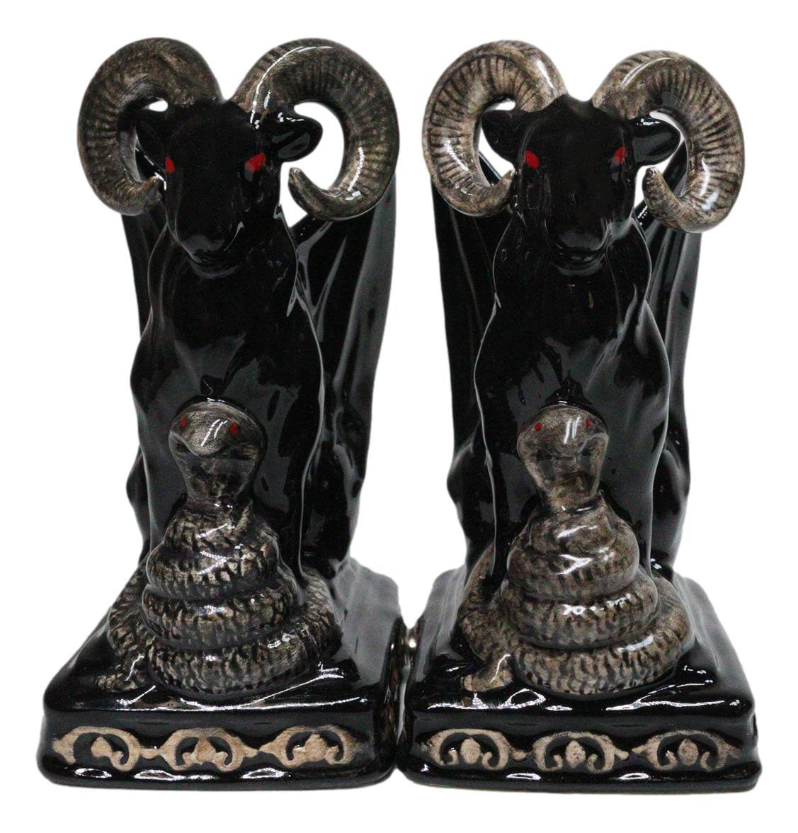 Ceramic Sabbatic Goat Baphomet With Cobra Ceramic Salt And Pepper Shakers Set