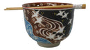 White Japanese Cranes Ceramic Donburi Ramen Soup Bowl With Chopsticks Set