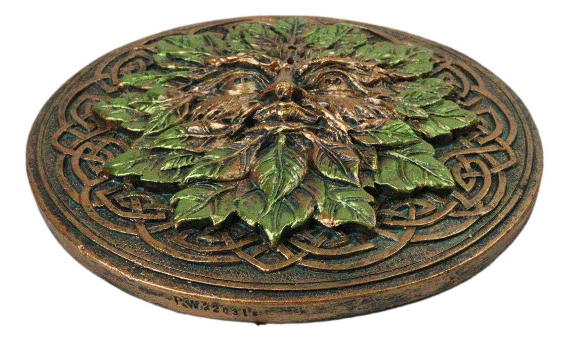 Green Man Tree Spirit Round Medallion Celtic Knot Incense Burner Ash Catcher