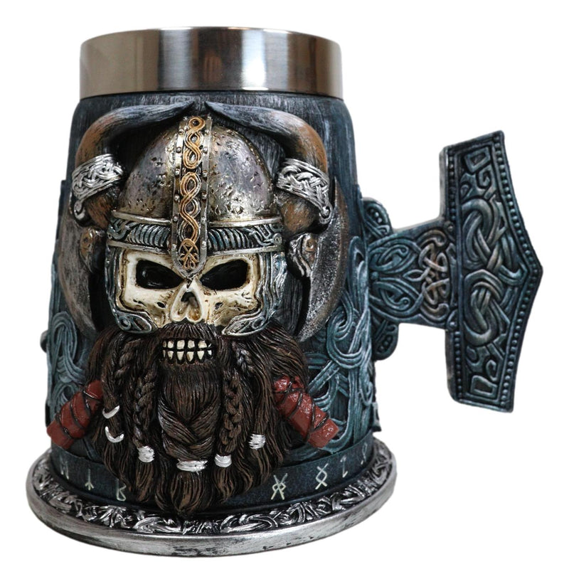 Gothic Viking Horned Warrior Danegeld Skull Tankard Mug 20oz With Hammer Handle