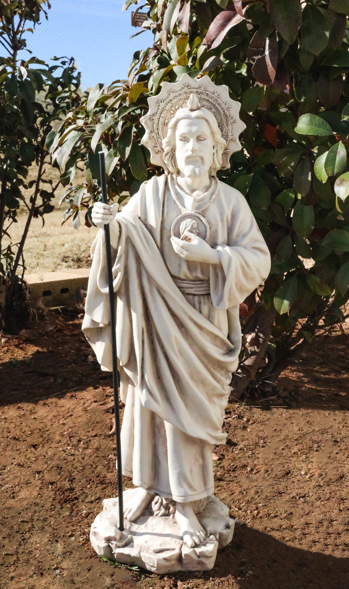 Catholic Church Saint Jude with Staff and Medal Large Outdoor Statue 24" Tall - Ebros Gift