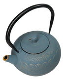 Round Teal Blue Seigaiha Waves Large Cast Iron Tetsubin Teapot 40oz Tea Pot