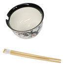 Lucky Cat Maneki Neko Sakura Festival Porcelain Ramen Bowl With Chopsticks Set