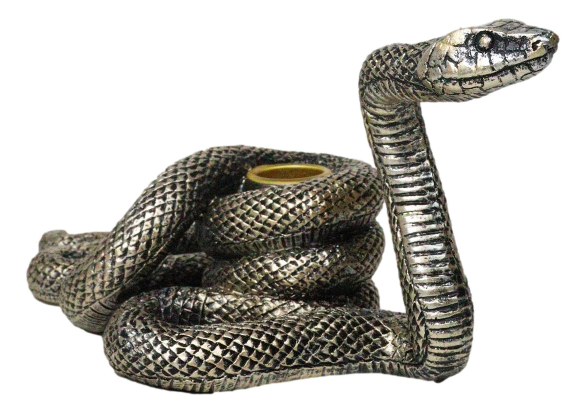 Witchcraft Sorcery Dark Magic Coiled Serpent Snake Taper Candleholder Figurine
