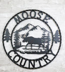 24" Rustic Western Moose Country By Mountains Pine Forest Metal Wall Circle Sign