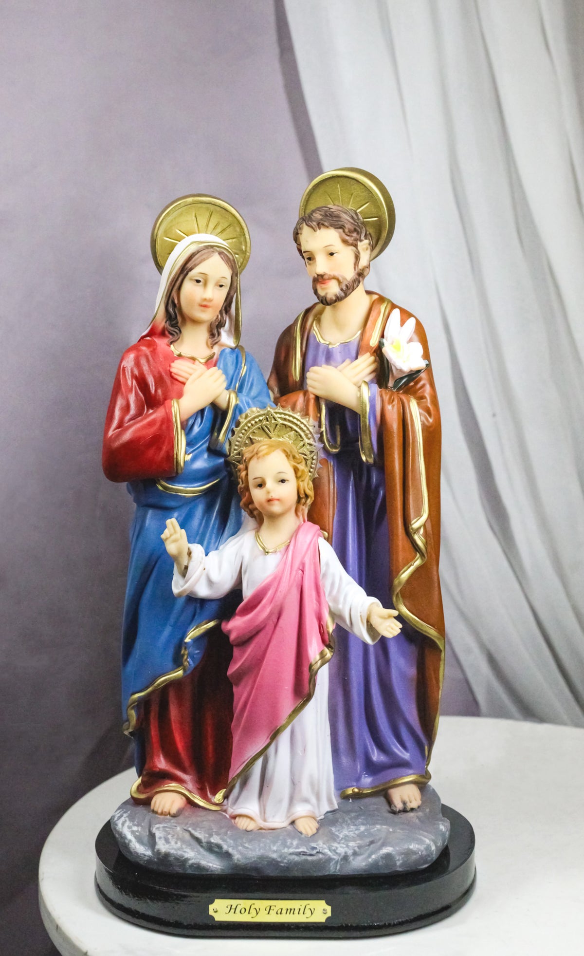 The Holy Family Mother Mary Joseph And Jesus Catholic Figurine With Base 12"H