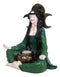 Wicca Witch Meditating With Triple Moon Sign And Cauldron Votive Candle Holder