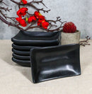Pack Of 6 Ridged Matte Black Melamine Rectangular Condiment Sauce Dish 2oz