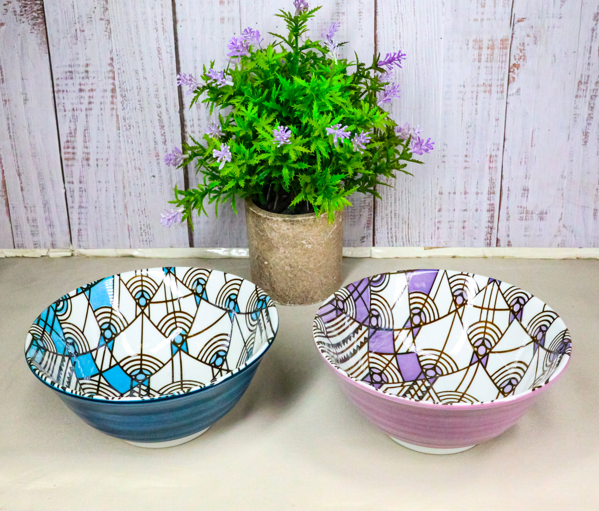 Pack Of 2 Made In Japan FLW April Showers Blue And Purple Porcelain Bowls 18oz