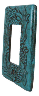 Set of 2 Western Tooled Floral Turquoise Wall Single Gang Rocker Switch Plates