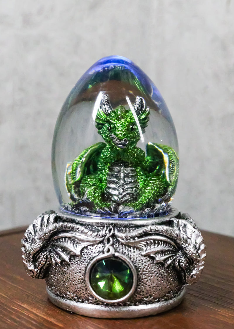 Speak No Evil Green Wyrmling Dragon In Colorful LED Acrylic Glass Egg Figurine