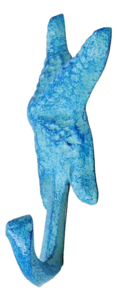 Pack Of 4 Cast Iron Rustic Blue Starfish Sea Stars Wall Hanger Coat Towel Hooks - Ebros Gift