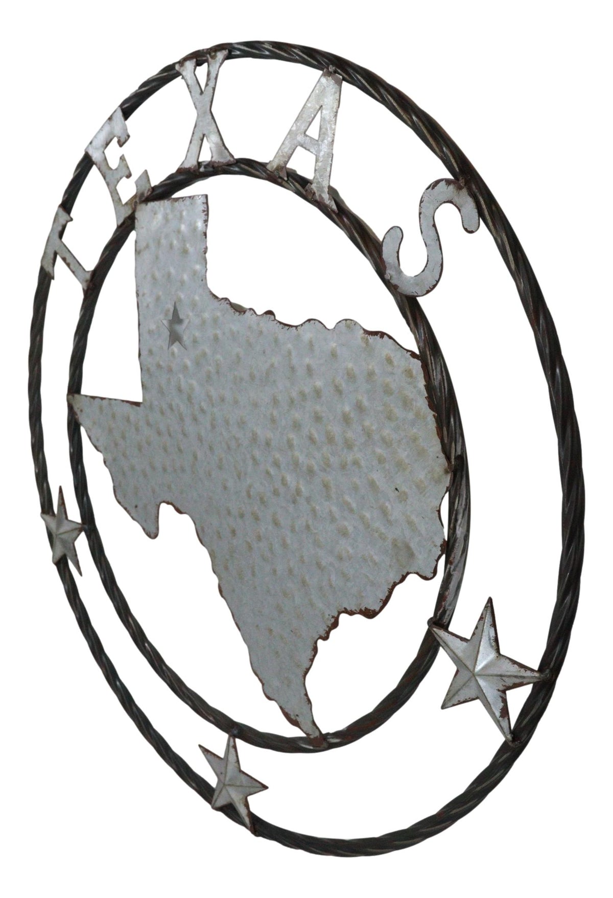 Large 24" Rustic Western Lone Star State Texas Galvanized Metal Wall Circle Sign