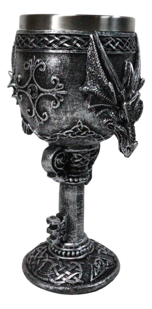 Medieval Gothic Twin Serpentine Dragons Wine Goblet Chalice With Celtic Knotwork
