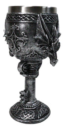 Medieval Gothic Twin Serpentine Dragons Wine Goblet Chalice With Celtic Knotwork