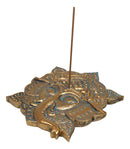 Golden Supreme Hindu God Ganapati Ganesha Head Mandala Flower Incense Holder