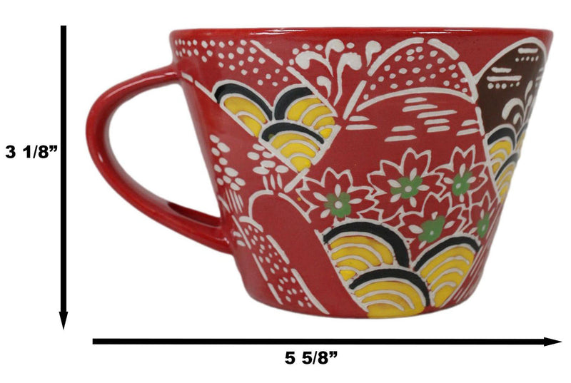 Red Mountain Ranges Landscape Porcelain Coffee Tea Cafe Mug With Spoon Set Of 2