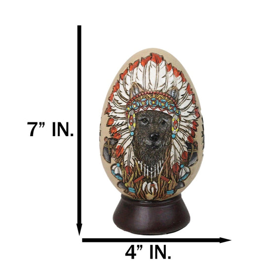 Tribal Indian Chief Wolf With Headdress Roach Egg Shaped Money Bank Figurine