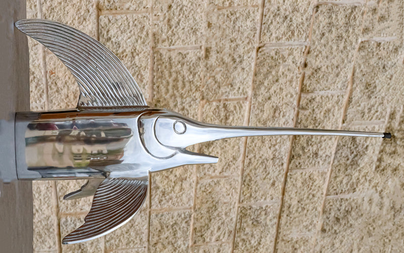 Large Nautical Marine Coastal Polished Aluminum Swordfish Wall Head Decor Plaque