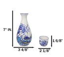 Great Wave Kanagawa Hokusai Porcelain Sake Flask And 4 Ochoko Cups Set