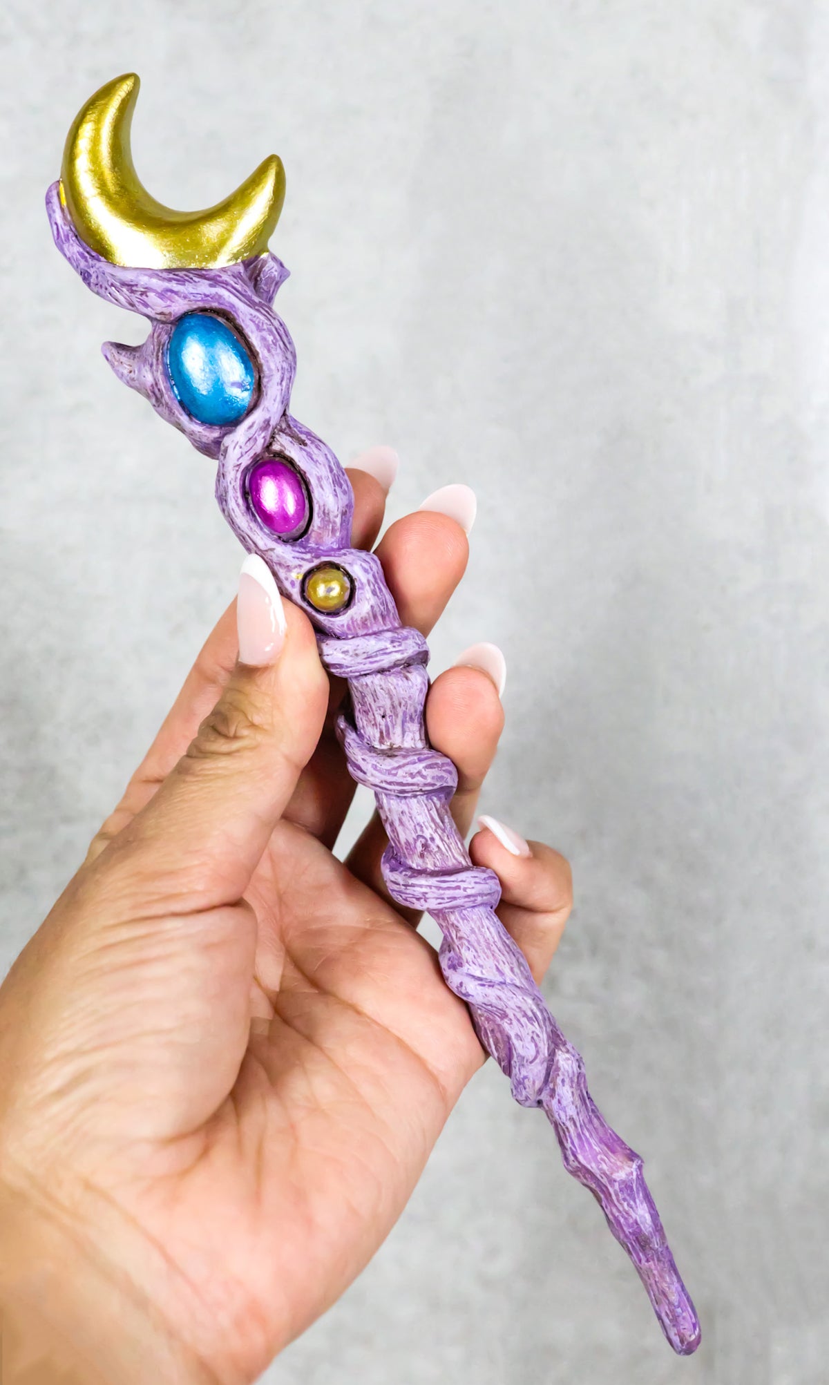 Wicca Witchcraft Celestial Moon Stone Cosplay Wand 9.5" Accessory Fantasy Decor