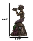 Ocean Marine Mermaid Siren Princess Blowing Sconce Shell On Coral Rock Figurine