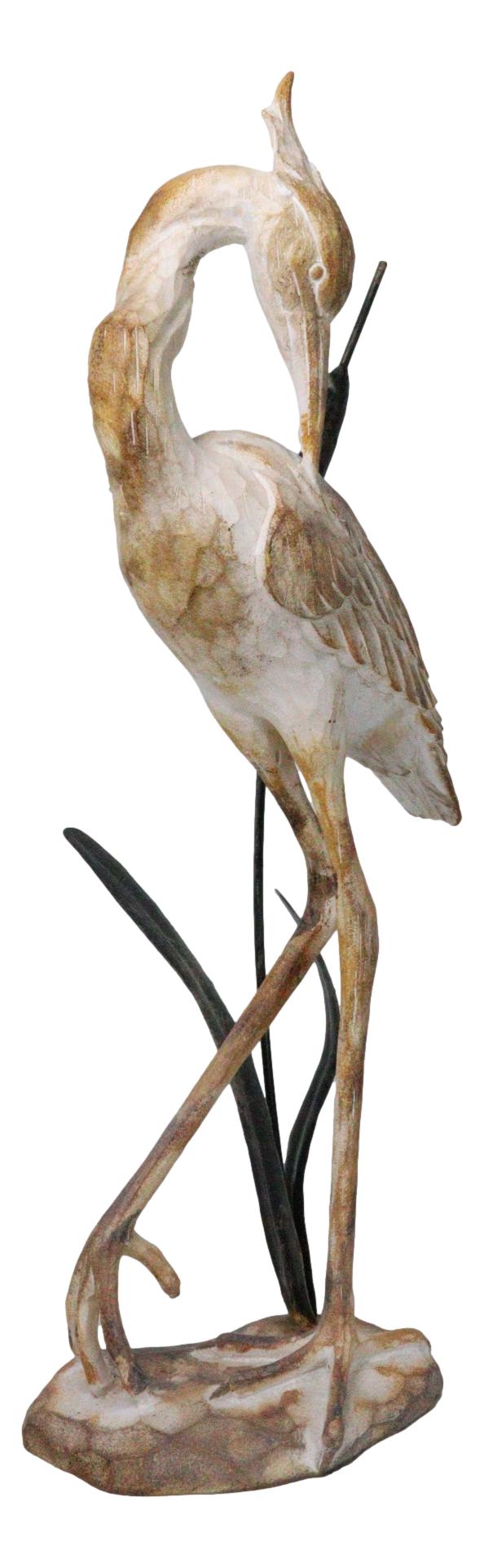 Nautical Marine Majestic Heron by Reed Distressed Faux Wood Finish Sculpture 19"