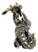 Dragon Motorcycle Metallic Silver & Gold Hot Rod Bike Sculpture Flame Accents