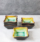Pack Of 6 Green Midori Kannyu Porcelain Wavy Square Shaped Sauce Dishes 3oz