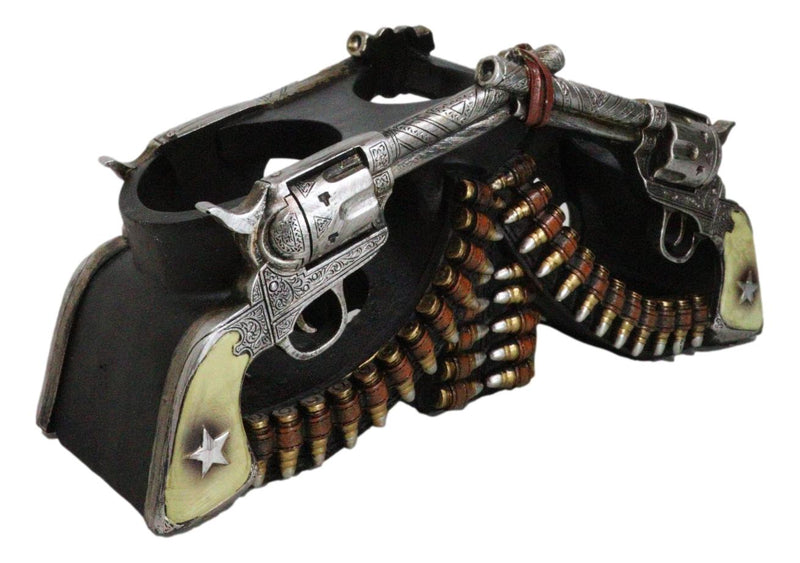 Western Cowboy Double Six Shooter Gun Pistols With Bullets 2 Slots Wine Holder